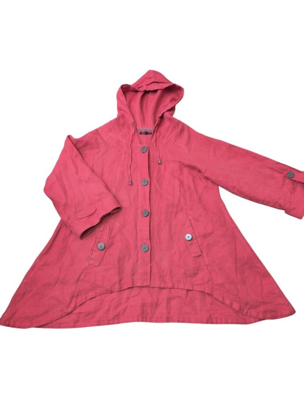 For Cynthia Linen Jacket Womens Size Large Red Hooded Lagenlook Nautical Coastal